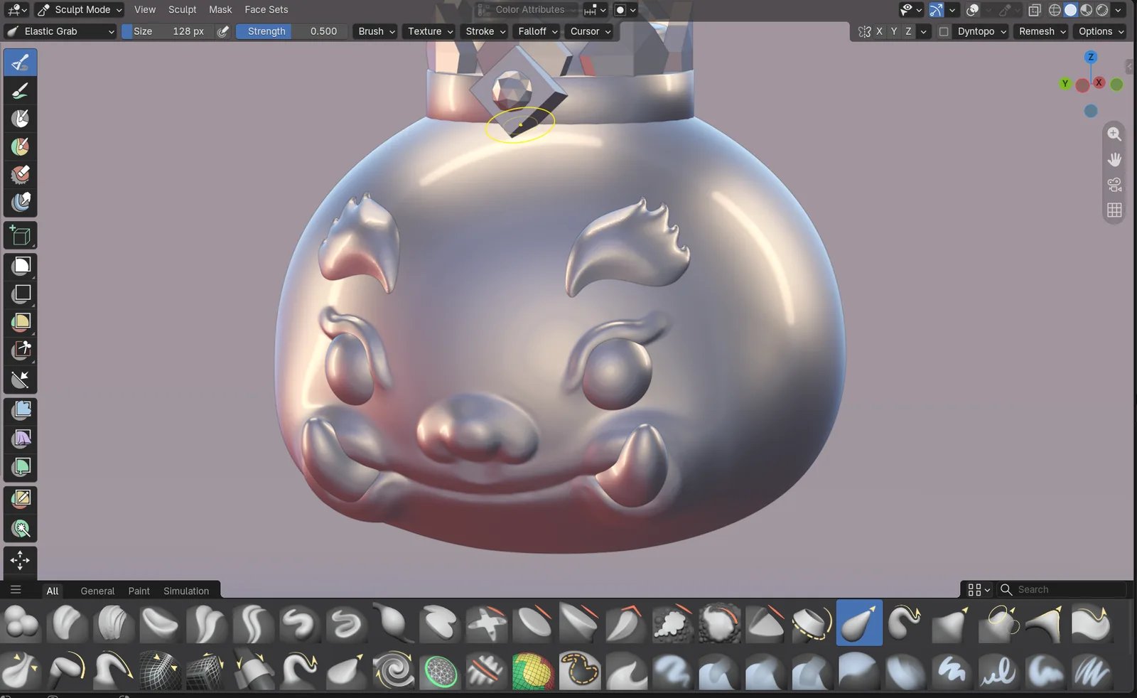 Sculpt Mode ใช้ Elastic Grab ปั้นหน้า Yakko